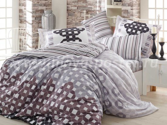 Серое постельное белье с геометрическим узором «MARSELLA», сатина, евро в интернет-магазине Моя постель