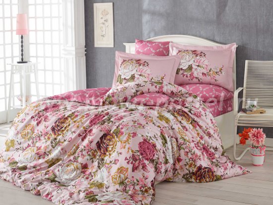 Постельное белье «ROSANNA» розового цвета, сатин, семейное в интернет-магазине Моя постель