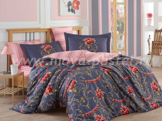 Семейный комплект постельного белья «ORNELLA», темно-синий в интернет-магазине Моя постель