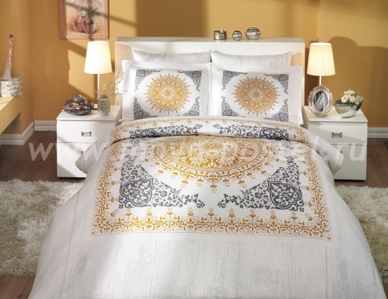Постельное белье из сатина с черно-золотым орнаментом «SAPHIRE», семейное в интернет-магазине Моя постель
