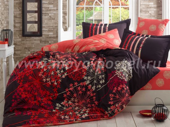Черно-красное постельное белье евро размера «FIORELLA» из сатина в интернет-магазине Моя постель