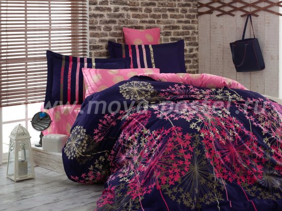 Сине-розовое постельное белье евро размера «FIORELLA» из сатина в интернет-магазине Моя постель