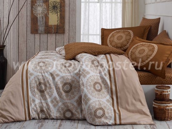 Бежевое постельное белье из сатина «SILVANA», семейное в интернет-магазине Моя постель