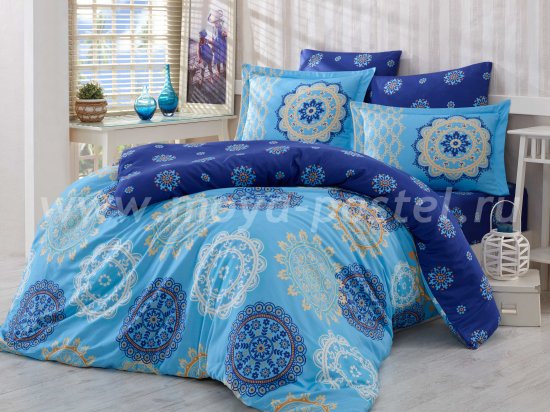 Семейный комплект постельного белья «OTTOMAN», сатин, голубой в интернет-магазине Моя постель