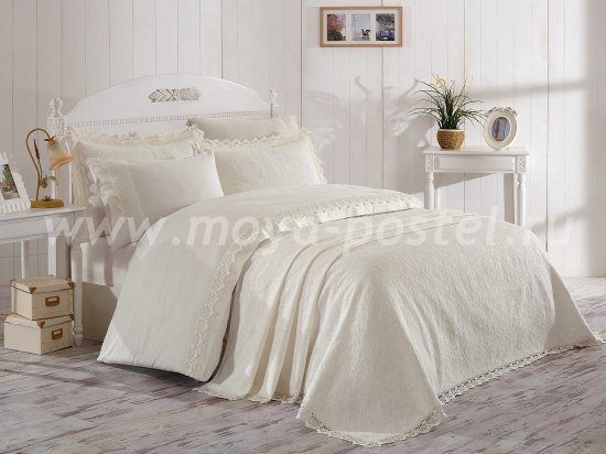 Кремовое постельное белье с покрывалом «ELITE SET» из сатина, евро в интернет-магазине Моя постель