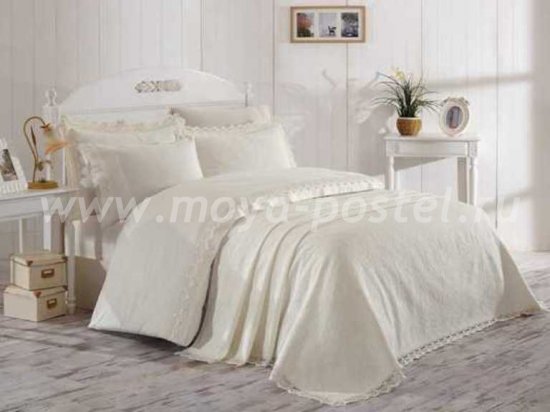 Кремовое элитное постельное белье с покрывалом «ELITE SET» NEW из сатина, евро в интернет-магазине Моя постель