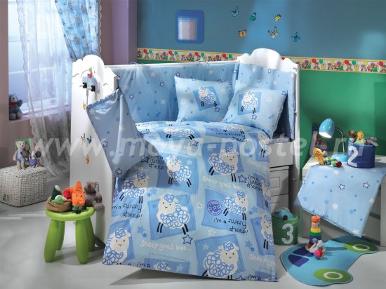 Детское постельное белье из поплина «LITTLE SHEEP с одеялом, голубое в интернет-магазине Моя постель