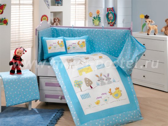 Детское постельное белье «ZOO» с одеялом, голубое, поплин в интернет-магазине Моя постель
