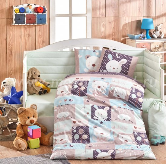 Фиолетово-голубое постельное белье из поплина «SNOOPY» с одеялом, детское в интернет-магазине Моя постель