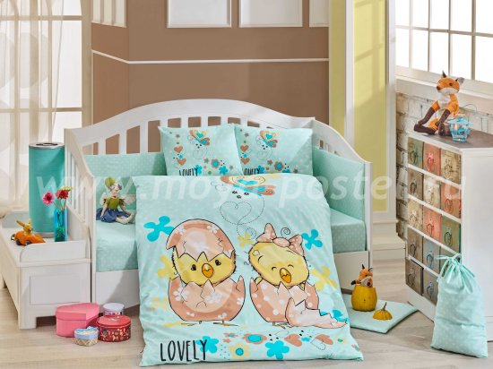 Постельное белье для детей «LOVELY» с одеялом, бирюзовое, поплин в интернет-магазине Моя постель