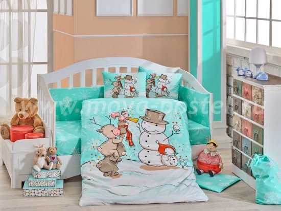 Детское постельное белье из поплина «SNOWBALL», мятное в интернет-магазине Моя постель