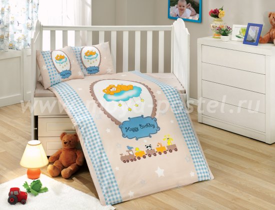Детское постельное белье с одеялом «BAMBAM» голубого цвета, поплин в интернет-магазине Моя постель