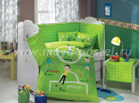 Детское постельное белье с одеялом «SOCCER» из поплина, зеленое в интернет-магазине Моя постель