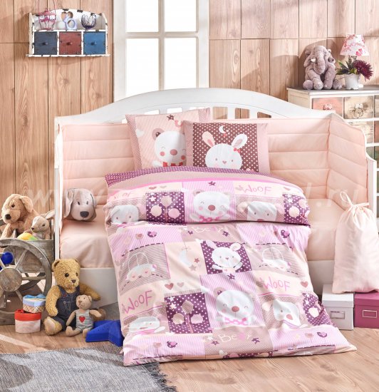 Фиолетово-розовое постельное белье из поплина «SNOOPY» с одеялом, детское в интернет-магазине Моя постель