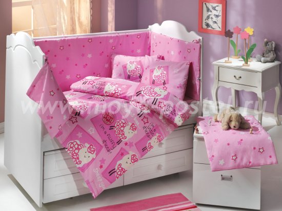 Детское постельное белье из поплина «LITTLE SHEEP с одеялом, розовое в интернет-магазине Моя постель