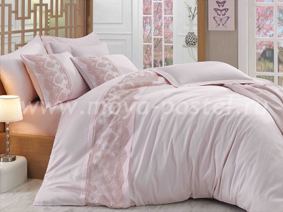Постельное белье розового цвета «REYNA» с кружевом, сатин, евро в интернет-магазине Моя постель