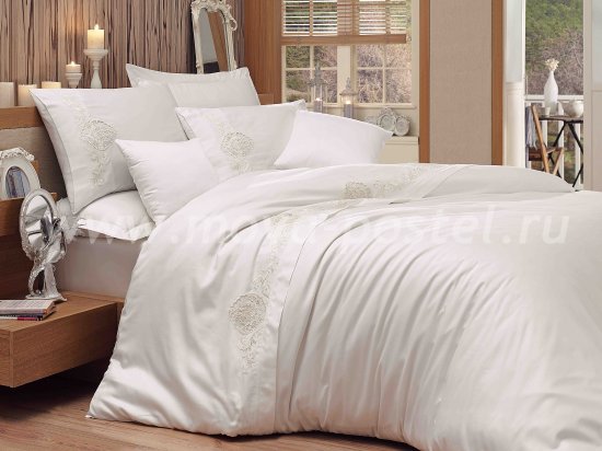 Белое постельное белье из сатина с кружевом «ANTONIA», евро в интернет-магазине Моя постель
