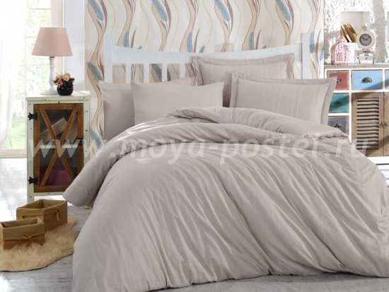 Семейное постельное белье «STRIPE» кремового цвета, сатин-жаккард в интернет-магазине Моя постель