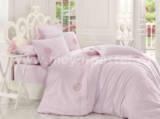 Розовое постельное белье из сатина с кружевом «ANTONIA», евро в интернет-магазине Моя постель