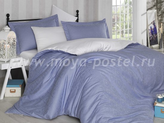 Постельное белье из сатин-жаккарда «DAMASK», сине-белое, семейное в интернет-магазине Моя постель