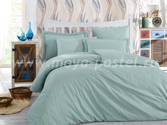 Семейное постельное белье «STRIPE» мятного цвета, сатин-жаккард в интернет-магазине Моя постель