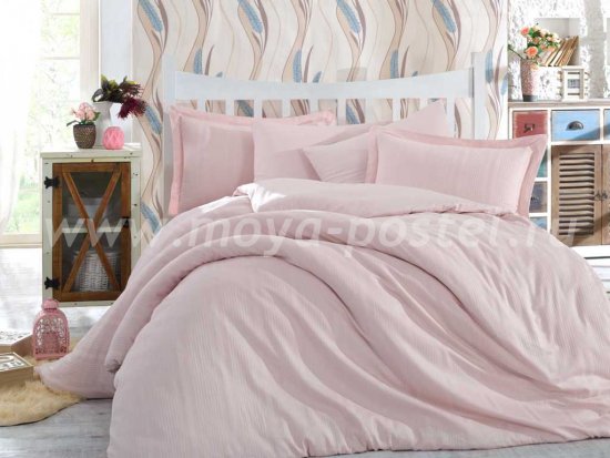 Семейное постельное белье «STRIPE» нежно-розового цвета, сатин-жаккард в интернет-магазине Моя постель