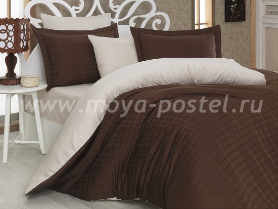 Коричнево-кремовое постельное белье евро размера «EKOSE», сатин-жаккард в интернет-магазине Моя постель