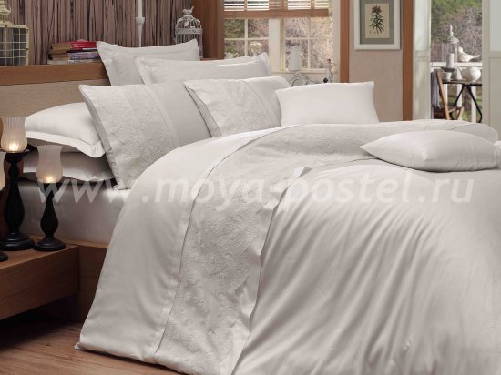 Постельное белье белого цвета «REYNA» с кружевом, сатин, евро в интернет-магазине Моя постель