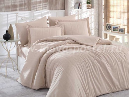 Семейное постельное белье «STRIPE» бежевого цвета, сатин-жаккард в интернет-магазине Моя постель