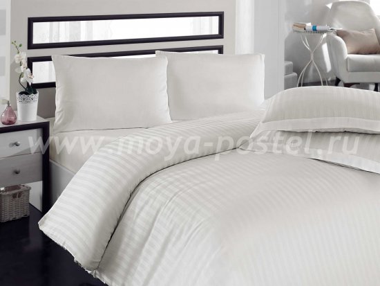 Евро постельное белье из бамбука «DIAMOND STRIPE», кремовое в интернет-магазине Моя постель