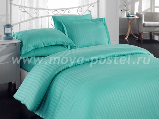 Евро постельное белье из бамбука «DIAMOND STRIPE», зеленое в интернет-магазине Моя постель