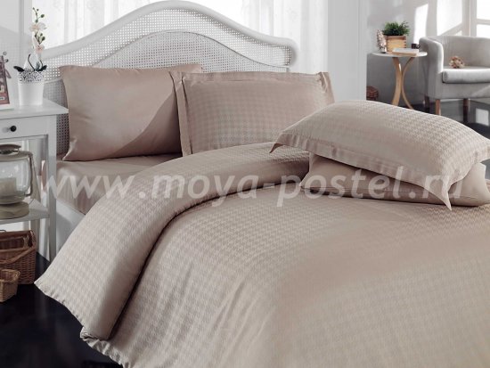Бежевое постельное белье «DIAMOND HOUNDSTOOTH» из бамбука, евро в интернет-магазине Моя постель