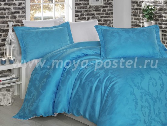 Постельное белье из бамбука «DIAMOND FLOWER», бело-голубое, семейное в интернет-магазине Моя постель