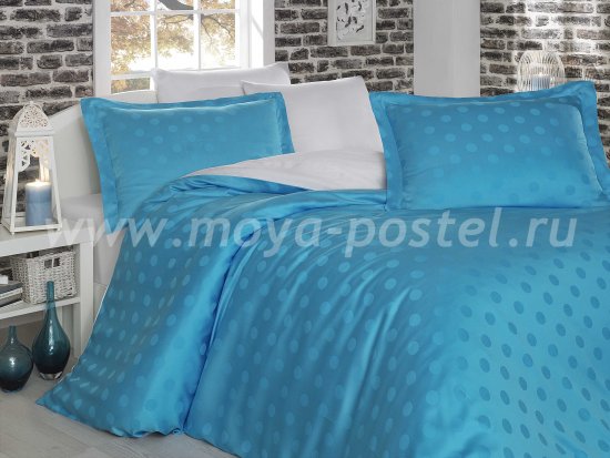 Семейное постельное белье «DIAMOND SPOT» из бамбука, бело-голубое в интернет-магазине Моя постель