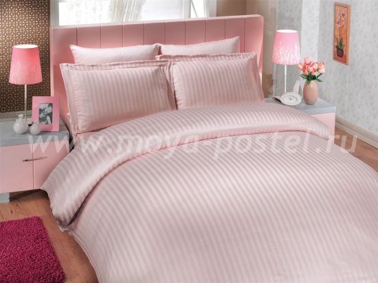 Постельное белье «DIAMOND STRIPE» цвета пудры, бамбук, семейный размер в интернет-магазине Моя постель