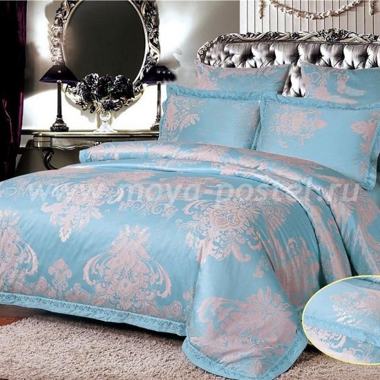 Голубое постельное белье с вышивкой Arlet AC-100-2, двуспальное в интернет-магазине Моя постель