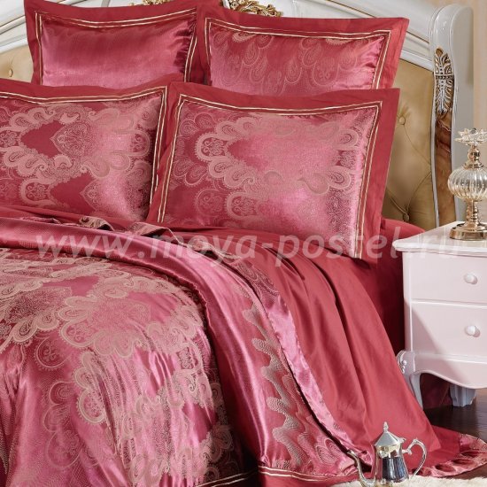 Бордовое постельное белье из жаккарда Kingsilk SB-121-1, полуторное в интернет-магазине Моя постель