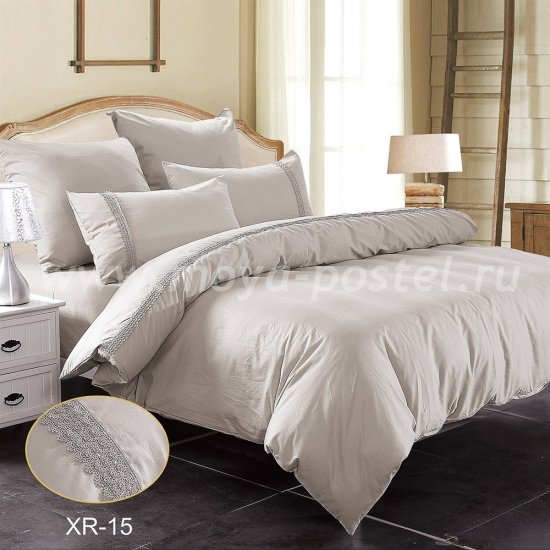 Полуторное серое постельное белье Kingsilk XR-15-1 с кружевом в интернет-магазине Моя постель