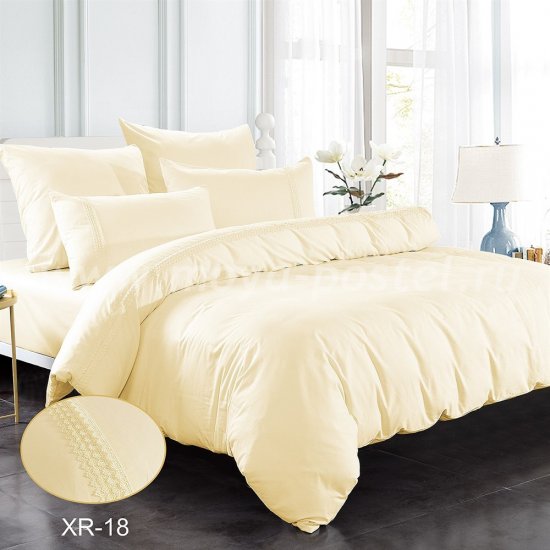Кремовое постельное белье из сатина с кружевом Kingsilk XR-18-1, полуторное в интернет-магазине Моя постель