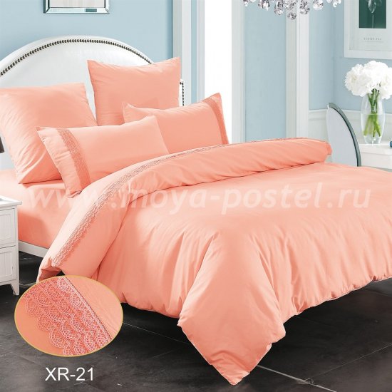 Розовое постельное белье из сатина с кружевом Kingsilk XR-21-1, полуторное в интернет-магазине Моя постель