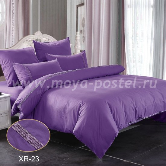 Фиолетовое постельное белье из сатина с кружевом Kingsilk XR-23-1, полуторное в интернет-магазине Моя постель