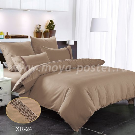 Кофейное постельное белье из сатина с кружевом Kingsilk XR-24-1, полуторное в интернет-магазине Моя постель