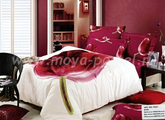 Кпб сатин Семейный 2 наволочки (бордовый тюльпан) в интернет-магазине Моя постель