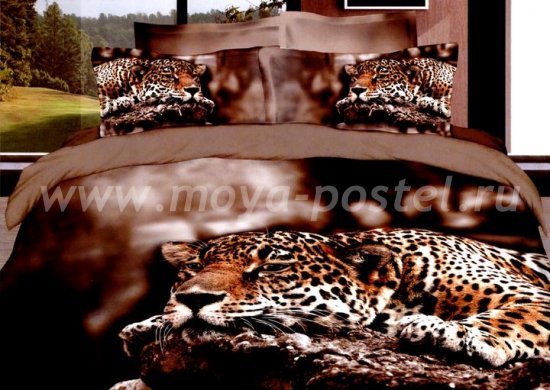 Кпб сатин Евро 2 наволочки (леопард на скале) в интернет-магазине Моя постель
