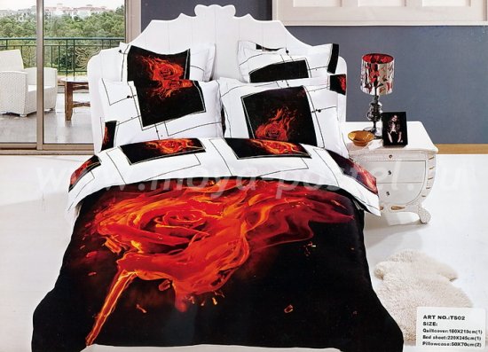 Черное постельное белье сатин 2 спальное (пылающая роза) в интернет-магазине Моя постель