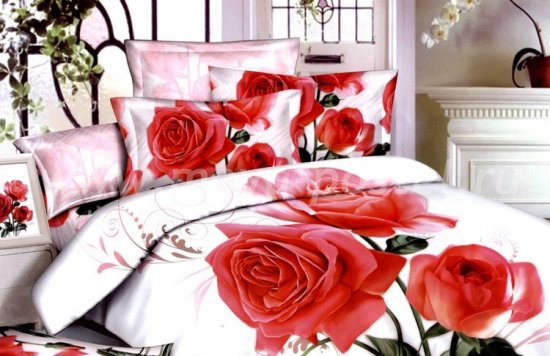Кпб сатин 1,5 спальный (букет красных роз) в интернет-магазине Моя постель