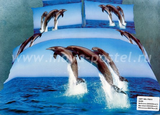 Кпб сатин Евро 2 наволочки (дельфины) в интернет-магазине Моя постель