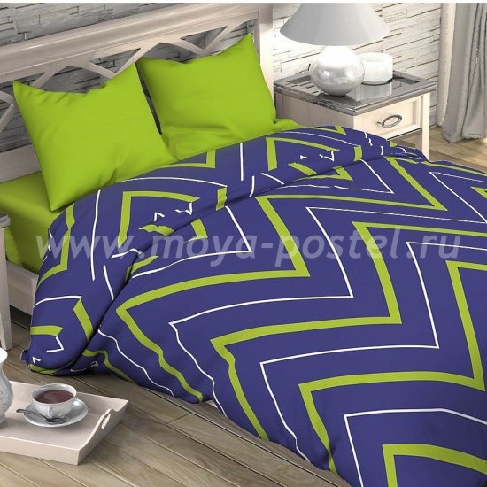 Постельное белье Этель ETP-207-4 Зигзаги зелено-синие в интернет-магазине Моя постель
