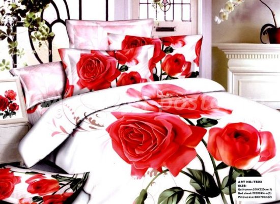 Кпб сатин Евро 2 наволочки (букет красных роз) в интернет-магазине Моя постель