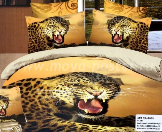 Кпб сатин Евро 2 наволочки (рычащий леопард) в интернет-магазине Моя постель